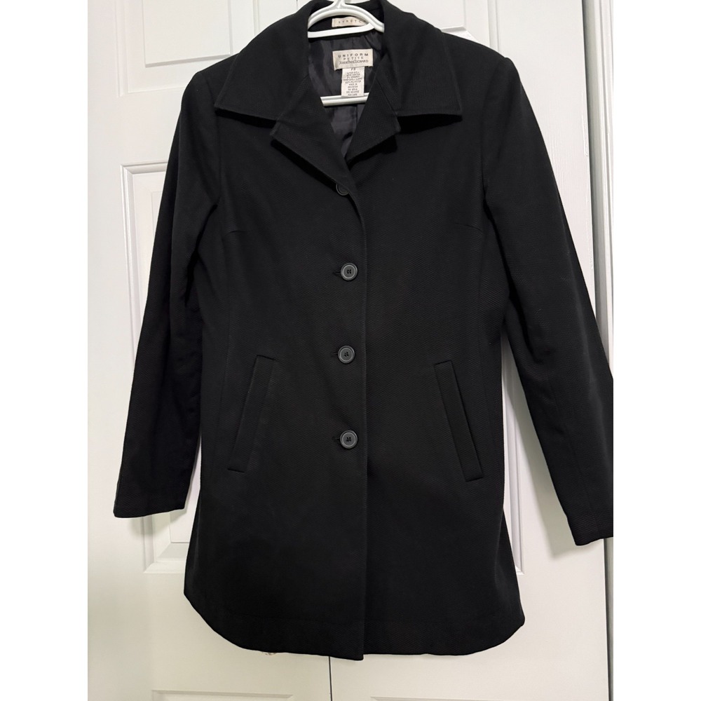 John Paul Richard Women's PS Textured Cotton Black Trench Pea Coat Petite